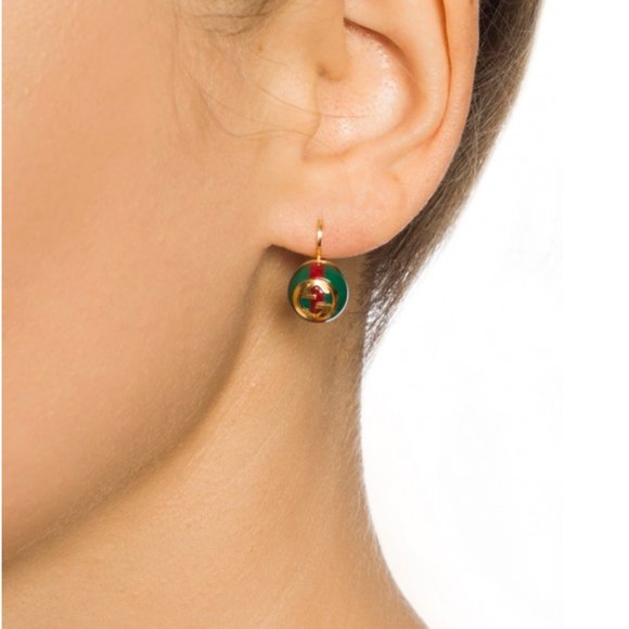 GUCCI Green Red Web Striped Earrings NEW IN GUCCI BOX - Picture 5 of 13